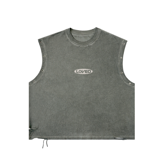 Loved Distressed Grommet Eyelet Tank